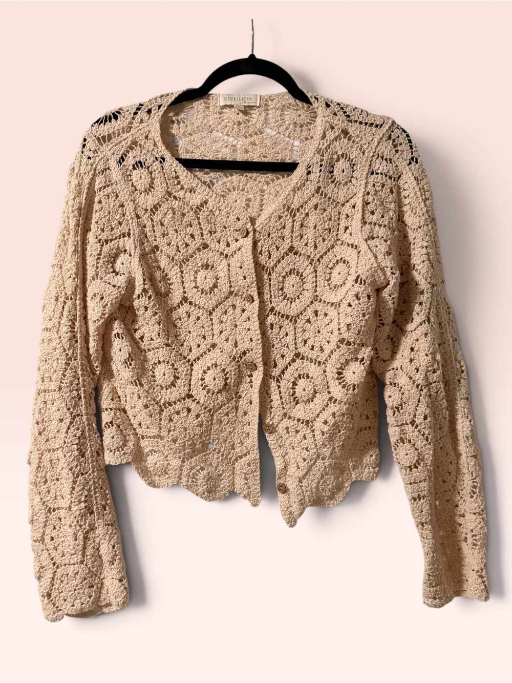 Rebellion Boho Crochet Openwork Cardigan - Cream